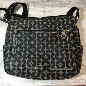 Fossil black and brown woven fabric bag purse in great Preowned condition strap